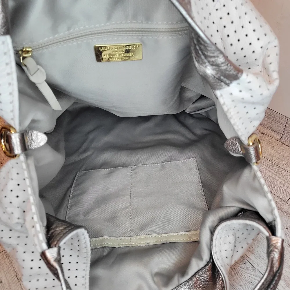 Laura Di Maggio Women's Leather Satchel Hobo Style Handbag Off White XL - Picture 7 of 14